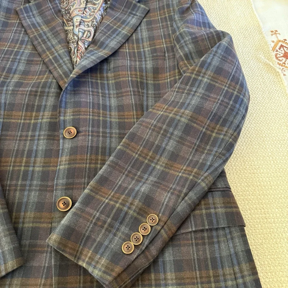 Tallia Men Suit 40R Windowpane Plaid Wool Blend Blazer Sport Coat Jacket